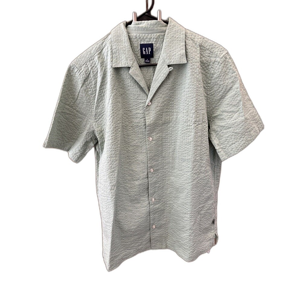 Gap Button Down Shirt Men S Granite Green Short Sleeve Pocket New Cotton Texture - Picture 11 of 14